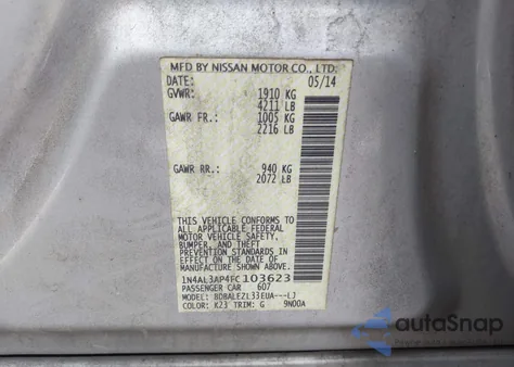 2015 Nissan Altima 2.5 S из США, поврежденный, VIN 1N4AL3AP4FC103623